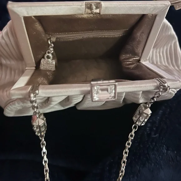 Judith Leiber Silver Satin Pleated Clutch - Picture 4 of 9